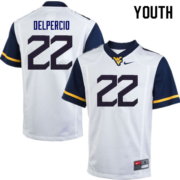 Youth #22 Anthony Delpercio West Virginia Mountaineers College Football Jerseys Sale-White - Click Image to Close